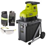 Ryobi - broyeur de végétaux électrique 3000w - gants renforcés taille xl - lunettes de protection Ryobi - broyeur de végétaux électrique 3000w - gants renforcés taille xl - lunettes de protection