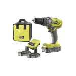 Ryobi - perceuse - visseuse � percussion 2 vitesses 18v oneplus - batteries lithiumplus 2x 2, 0 ah r18pd3 ...