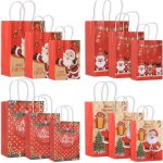 Sac cadeau noel, 12 pcs sac papier kraft poign�e no�l, sachet bonbons anniversaire durable, pochette ...