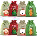 Sac � cordon en lin de no�l, sac cadeau de f�te transfrontalier, sac � cordon pour enfants, sac � bonbons ...