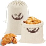 Sacs � pain en lin, lot de 2, 30 x 38 cm, sacs � pain r�utilisables avec cordon de serrage, pour conserver ...