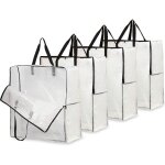 Sac de rangement transparent en lot de 4, grand sac demenagement xxl 60x60cm avec poign�e de transport, ...