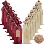 Sacs  vin en toile de jute rutilisables, lot de 12, avec cordons de serrage et tiquettes
