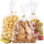 Sachet bonbons transparent 25x15 cm cellophane ruban mtallique lot de 200, ftes, mariages, cadeaux, ...