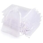 Sachets organza, 100 sachets pochettes transparent, 10x15cm cadeau en organza blanc avec ruban pour les ...