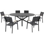 Salle � manger de jardin en aluminium : une table ronde extensible l. 150 / 200 cm et 6 fauteuils empilables ...
