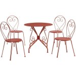 Salle � manger de jardin en m�tal fa�on fer forg� : une table et 4 chaises empilables - terracotta - ...