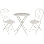 Salle � manger de jardin pliante en m�tal fa�on fer forg� - une table d. 60 cm et 2 chaises - blanc - ...