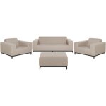 Salon intrieur ou extrieur 5 places canap 2 fauteuils et pouf ottoman en tissu beige cadre noir assise ...