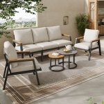 Salon de jardin avec 1 canap� 3 places, 2 fauteuils et 2 tables basses, dossier haut, acier galvanis�, ...