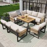 Salon de jardin avec 1 table, 2 canap�s 2 places, 2 fauteuils, 1 fauteuil sans accoudoirs et 1 canap� ...