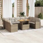 Salon de jardin 10 places en r�sine tress�e beige avec coussins - table r�glable et modules de rangement ...