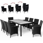Salon de jardin 17 pi�ces en polyrotin noir - 8 chaises empilables 1 table avec plateau en verre - 8 ...