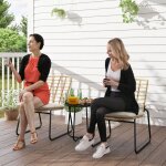 Salon de jardin avec 2 chaises empilables et 1 table ronde, pour 2 personnes et balcon, rotin, beige