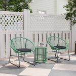 Salon de jardin avec 2 fauteuils et 1 table basse, style acapulco pour 2 personnes, coussins, rotin et ...