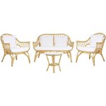 Salon de jardin 2 fauteuils table basse et canap banquette 2 places en rotin clair pour extrieur au ...