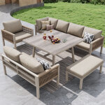 Salon de jardin avec 3 canap�s 2 places, 1 banc, 1 fauteuil et 1 table basse, pour 8 personnes, fer et ...
