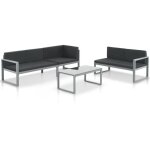 Vidaxl ? salon de jardin 3 places avec coussins ? aluminium noir r�sistant aux intemp�ries ? table basse ...