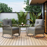 Salon de jardin 3 pi�ces rotin, 2 fauteuils balancelle, coussins gris inclus, capacit� 160 kg, pour petit ...