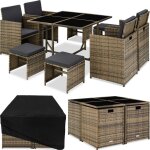 Salon de jardin pour 4 à 8 personnes avec plateaux en verre de sécurité pliable, housse de protection ... Salon de jardin pour 4 à 8 personnes avec plateaux en verre de sécurité pliable, housse de protection ...