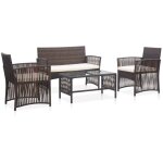 Vidaxl - salon de jardin 4 pcs avec coussin rsine tresse marron