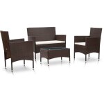 Salon de jardin 4 pcs avec coussins r�sine tress�e marron vidaxl