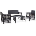 Salon de jardin 4 pcs avec coussin rsine tresse noir vidaxl