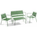 Salon de jardin 4 places et 1 table basse en acier vert cactus - palavas