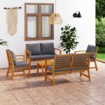 Vidaxl ? salon de jardin 5 pcs ? bois d'acacia massif avec finition � l'huile ? coussins �pais amovibles ...