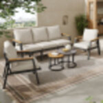 Salon de jardin 5 pi�ces avec coussins ? canap� 3 places, 2 fauteuils et 2 tables basses, structure en ...
