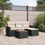 Salon jardin 5 pi�ces noir r�sine tress�e avec table acacia et coussins lavables - ensemble canap� modulaire ...