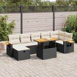Salon jardin 5 places noir r�sine tress�e - canap� d'angle avec table r�glable, rangements int�gr�s et ...