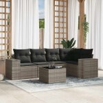 Salon de jardin 5 places en r�sine tress�e noir, canap�s d'angle et central avec accoudoirs, coussins ...