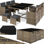 Salon de jardin pour 6  10 personnes avec plateaux en verre de scurit pliable, housse de protection ...