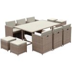Salon de jardin 6 - 10 places - vasto - table encastrable beige / beige