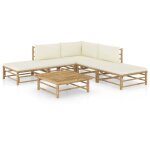 Salon de jardin 6 pcs avec coussins blanc cr�me bambou vidaxl