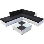 Vidaxl ? salon de jardin 6 pcs ? r�sine tress�e blanche ? coussins �pais 6 cm ? table basse 74x74cm en ...