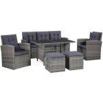 Salon de jardin 6 pcs avec coussins r�sine tress�e gris vidaxl