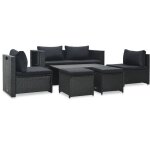 Minkurow - salon de jardin 6 pcs avec coussins rsine tresse noir vidaxl