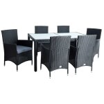 Salon de jardin 6 personnes fauteuils et table en polyrotin noir