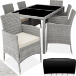 Salon de jardin 6 personnes anti uv housse incluse gris clair / cr�me