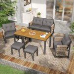 Salon de jardin 6 places en fer avec coussins, ensemble mobilier ext�rieur lounge (1 canap�, 2 fauteuils, ...