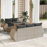 Salon de jardin 6 places en r�sine tress�e gris clair avec table basse r�glable, coussins amovibles et ...