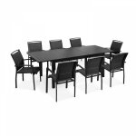 Ensemble table de jardin extensible et 8 fauteuils en aluminium noir