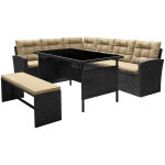Concept - usine - salon de jardin 8 places rsine gris fonc et beige moorea