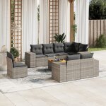 Salon jardin 9 pi�ces gris - ensemble modulaire en r�sine tress�e avec coussins, table acacia - r�sistant ...
