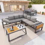 Salon de jardin d?angle modulable dossier r�glable 3 positions, table glaci�re, accoudoirs rabattables ...