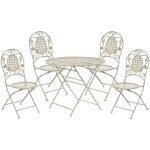 Salon de jardin bistrot table ronde et 4 chaises pliantes blanc cass pour terrasse ou balcon au style ...