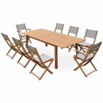 Salon de jardin en bois almeria. grande table 180 - 240cm rectangulaire 2 fauteuils 6 chaises eucalyptus ...