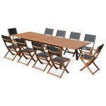 Salon de jardin en bois almeria. grande table extensible 200 � 300cm rectangulaire 2 fauteuils 8 chaises ...